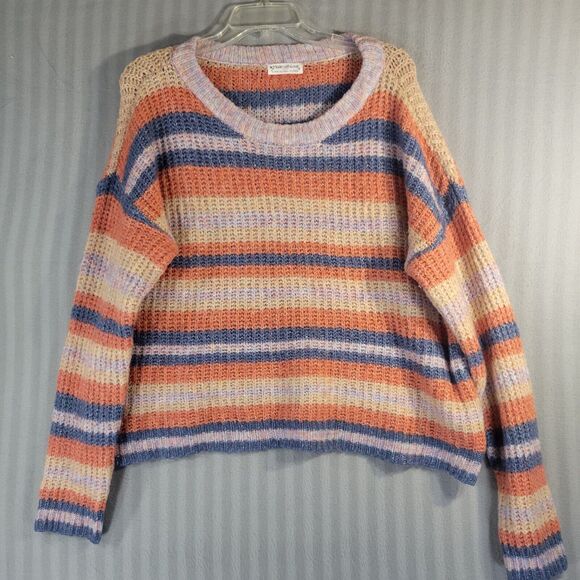 Made With Love by FCT Women Sweater XL Multicolor Stripe Knit Boxy Cozy Pullover - Picture 1 of 8